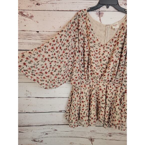 Hayden Tan Floral Print V-Neck Dolman Sleeve Boho Peplum Top Women's Size 2XL - Picture 7 of 12